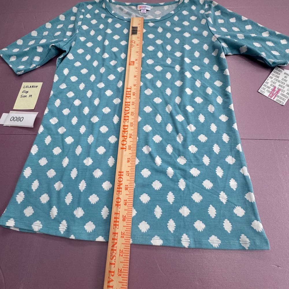 LuLaRoe Gigi Teal White Ditsy Dot Print Tunic Top Shirt Size M - Picture 2 of 10